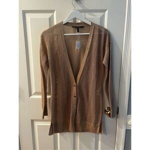 White House Black Market Gold Metallic Open Knit Holiday Formal Cardigan Sweater